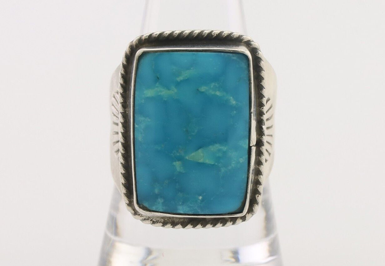 Navajo Ring 925 Silver Natural Turquoise Native American Artist C.80's