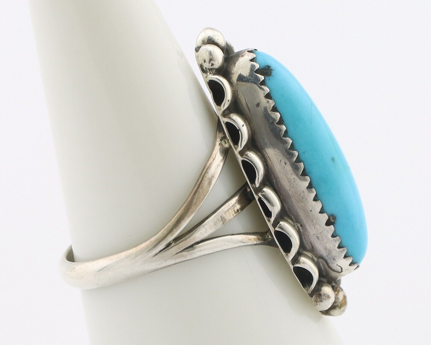 Navajo Ring .925 Silver Sleeping Beauty Turquoise Signed SkyStone Creations C80s
