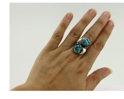 Navajo Ring 925 Silver Sleeping Beauty Nugget Turquoise Native Artist C.80's