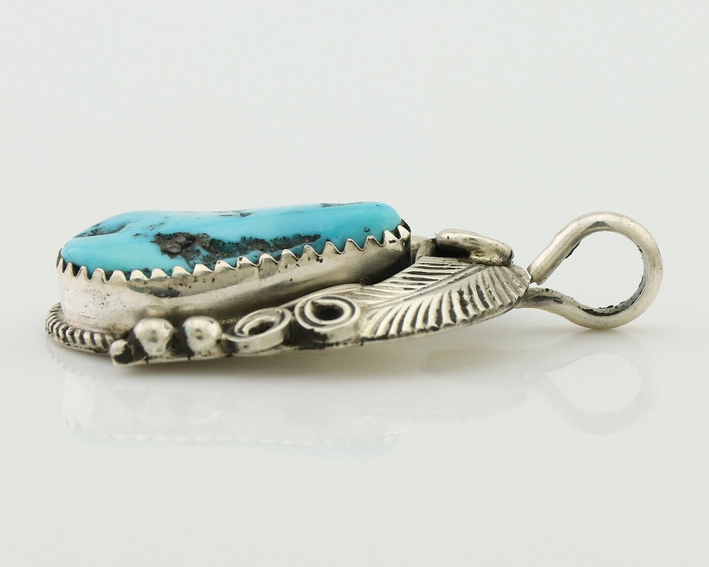 Navajo Pendant 925 Silver Sleeping B Turquoise Signed Justin Morris C.80's