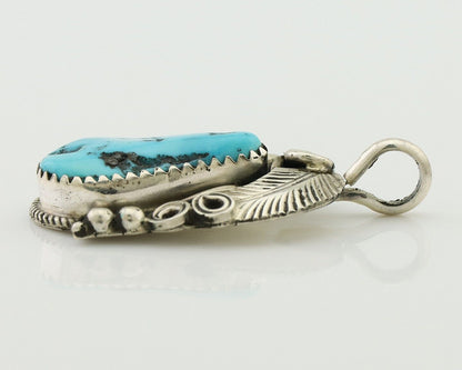 Navajo Pendant 925 Silver Sleeping B Turquoise Signed Justin Morris C.80's