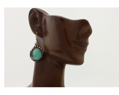 Navajo Handmade Earrings 925 Silver Natural Arizona Turquoise Signed Gecko C.80s