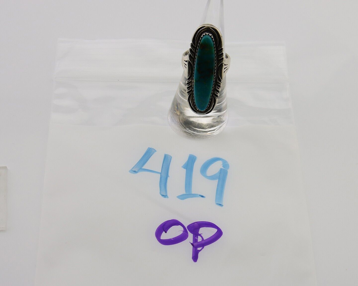 Navajo Hand Stamped Ring 925 Silver Turquoise Native Artist Begay C.80's