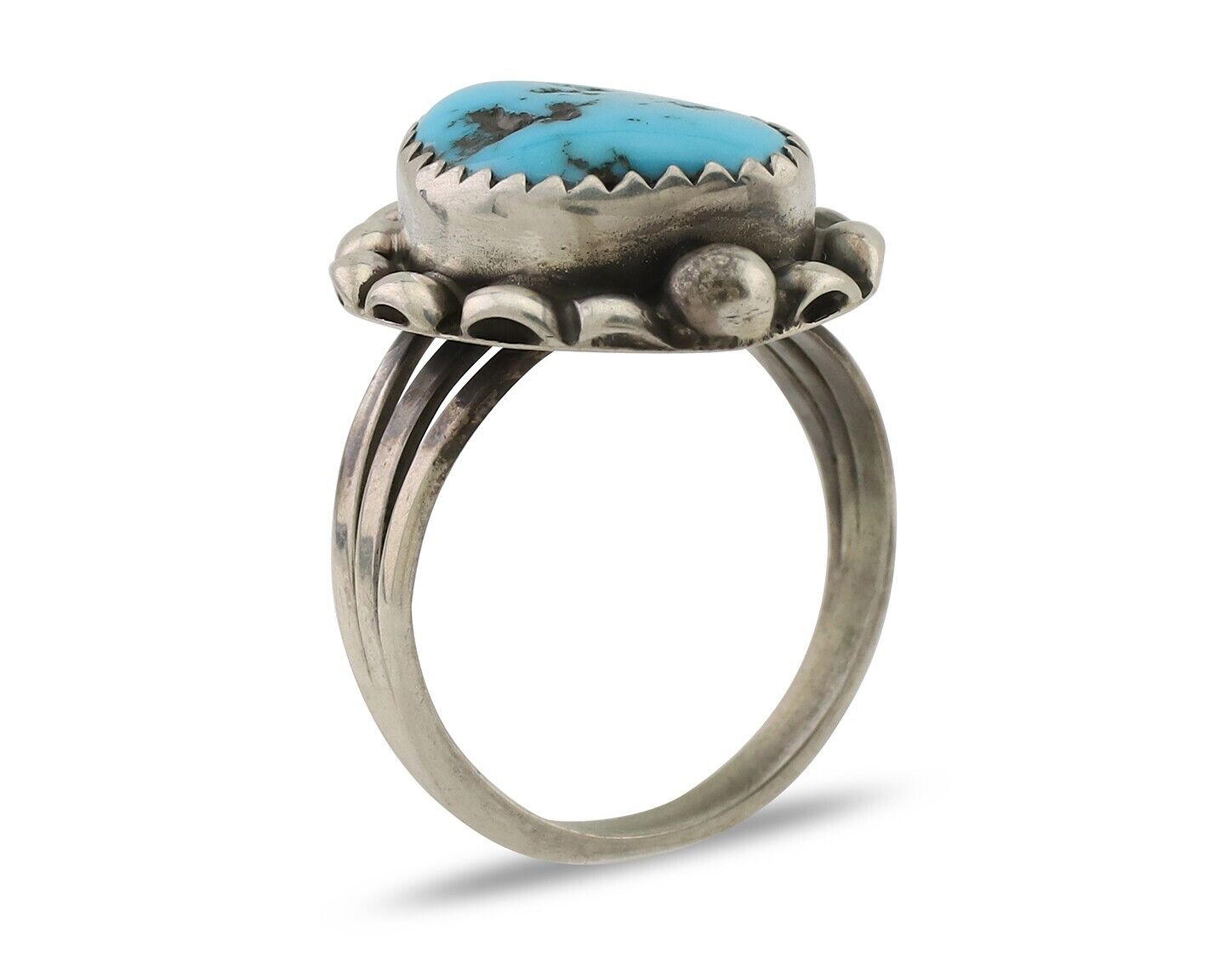 Navajo Ring 925 Silver Sleeping Beauty Turquoise Artist Signed SC C.80's