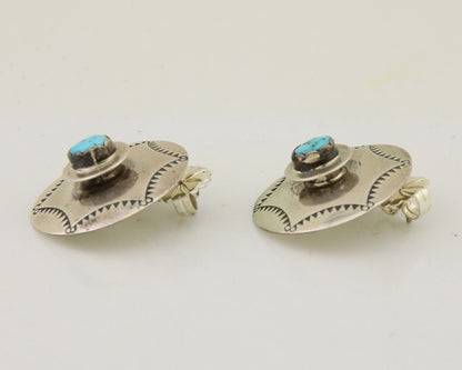 Navajo Hand Stamped Earrings 925 Silver Natural Turquoise Native Artist C.80's