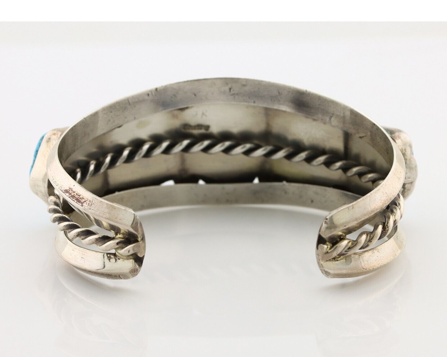 Navajo Bracelet 925 Silver Nugget Sleeping Beauty Turquoise Artist Signed JR C80