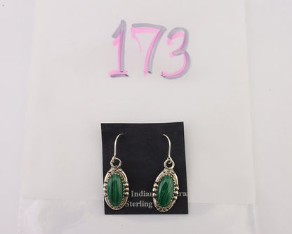 Navajo Earrings 925 Silver Natural Malachite Native American Artist C.80's
