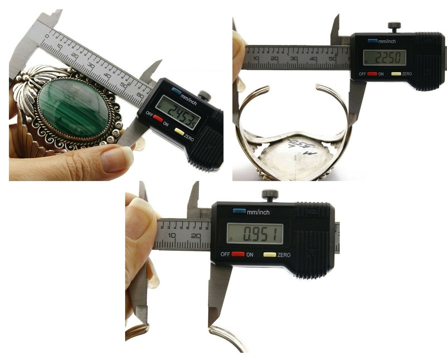 Navajo Bracelet .925 Silver Natural Mined Malachite Signed C. ATENCIO C.80's