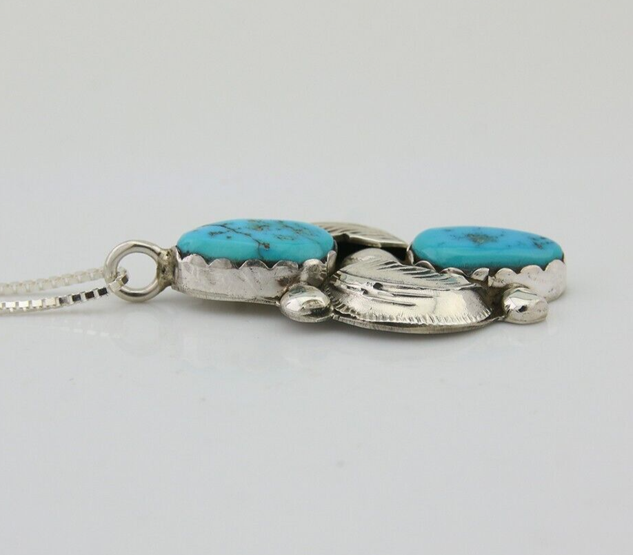 Navajo Turquoise Handmade Necklace 925 Silver Signed Simplicio C.80's