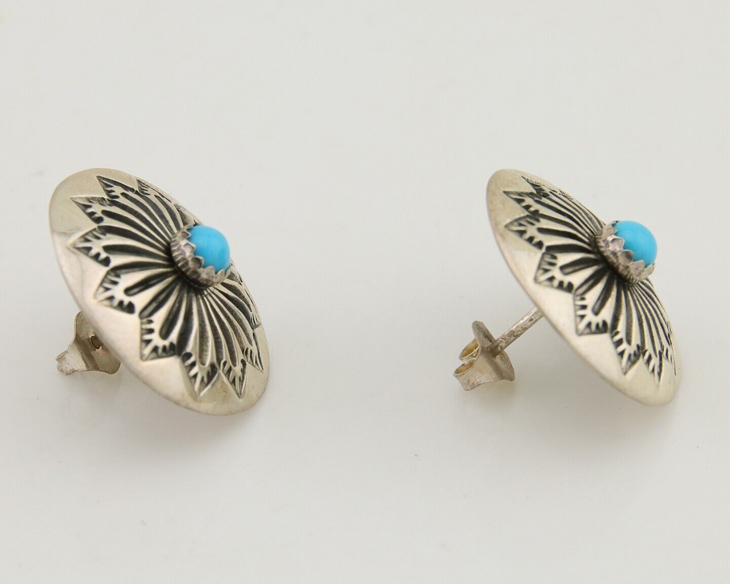 Navajo Shield Earrings 925 Silver Blue Turquoise Artist Signed SN C.80s