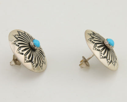 Navajo Shield Earrings 925 Silver Blue Turquoise Artist Signed SN C.80s