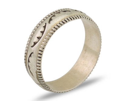 Navajo Hand Stamped Band 925 Silver 6.0 mm Native Artist Size 7.5 C.80's