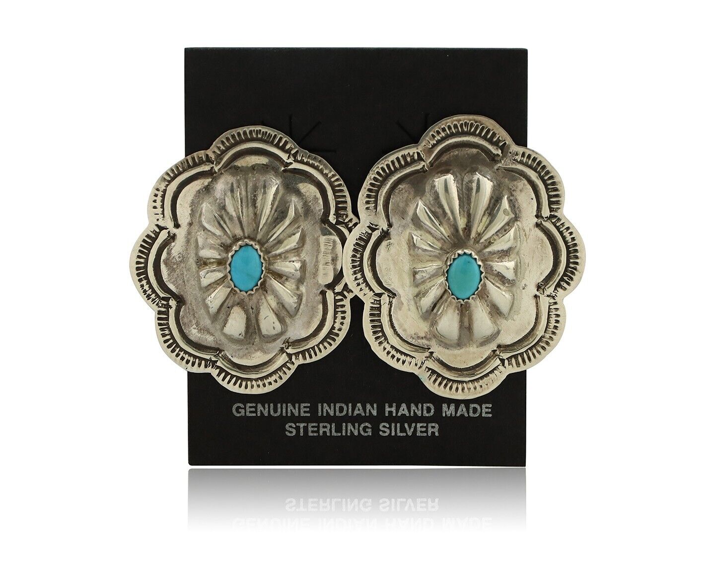 Navajo Hand Stamped Earrings 925 Silver Turquoise Native Artist C.80's