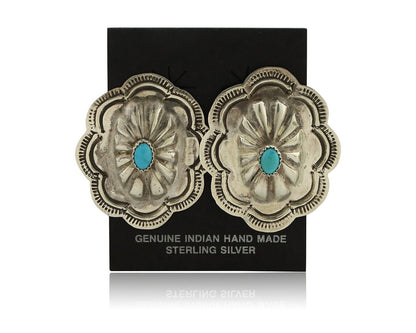 Navajo Hand Stamped Earrings 925 Silver Turquoise Native Artist C.80's