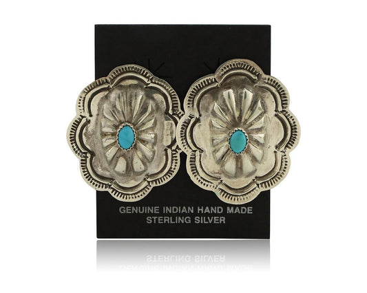 Navajo Hand Stamped Earrings 925 Silver Turquoise Native Artist C.80's