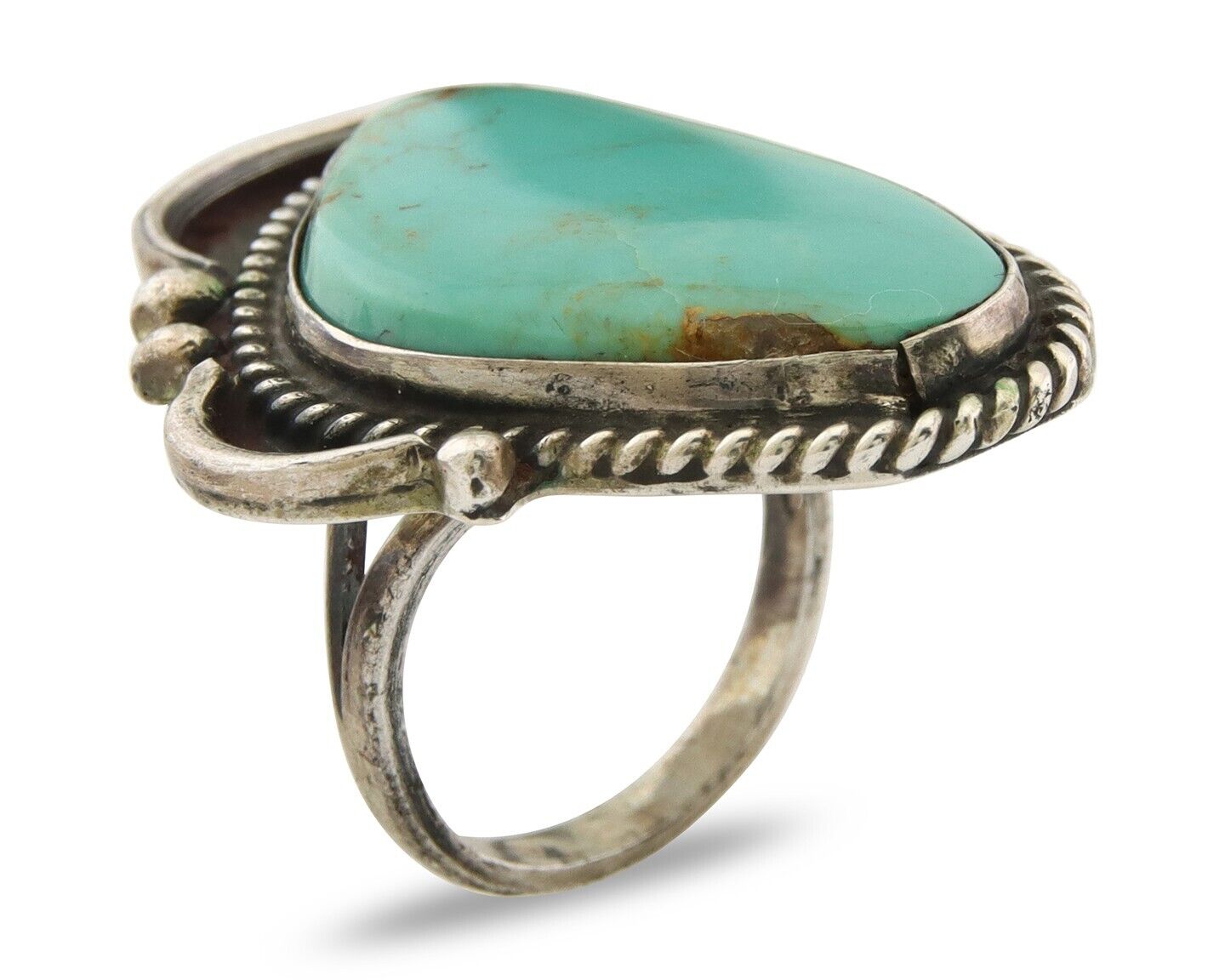 Navajo Ring 925 Sterling Natural Mined Turquoise Handmade C.80's Size 6.5