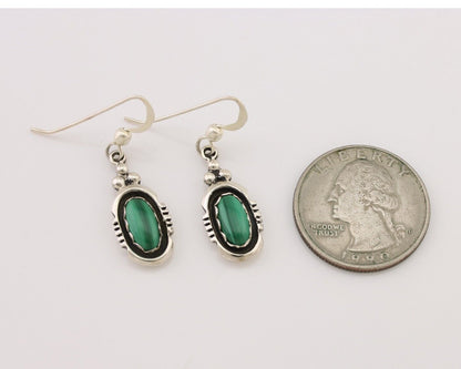 Navajo Dangle Earrings 925 Silver Natural Malachite Native American Artist C.80s