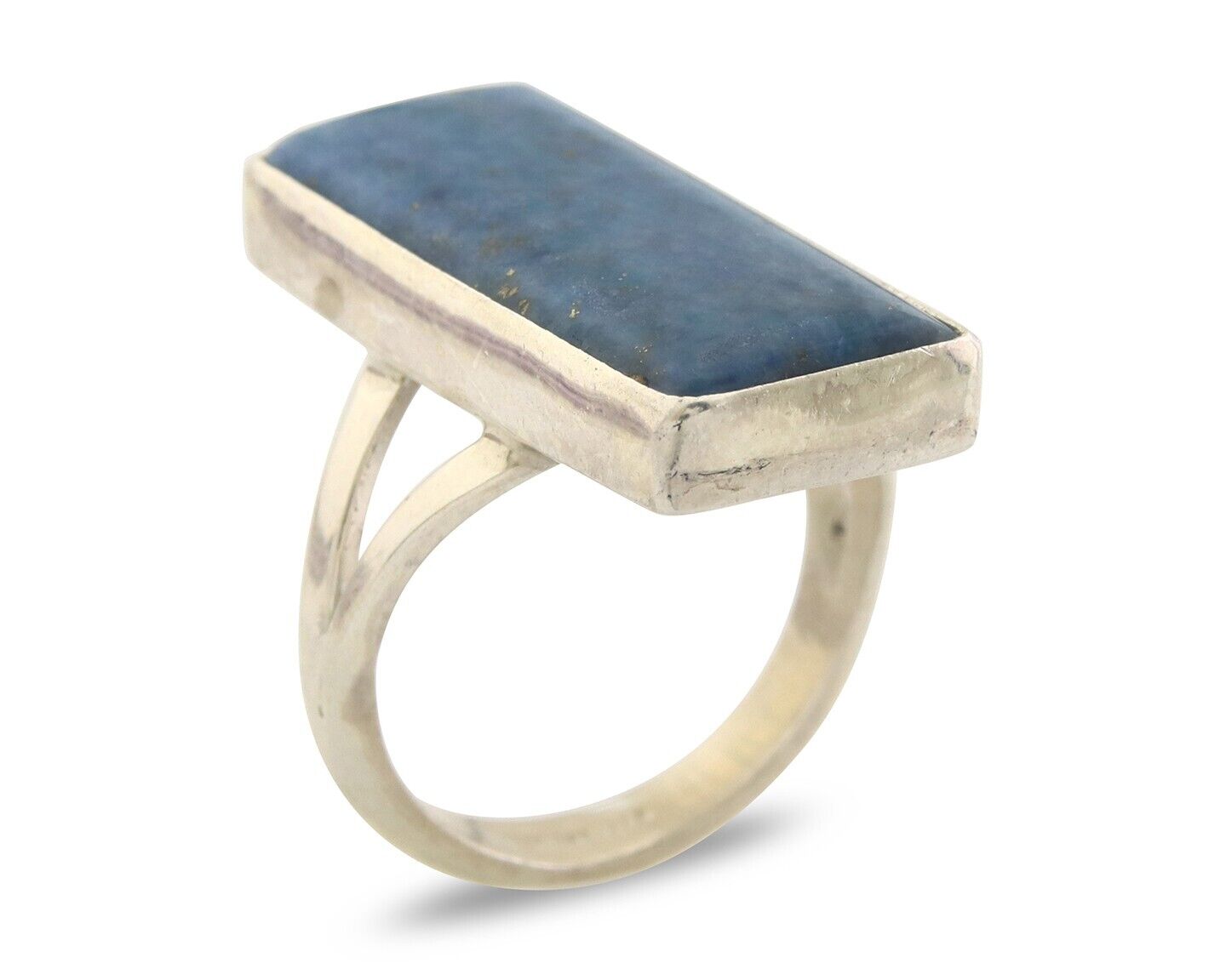 Navajo Ring 925 Sterling Lapis Handmade Native Artist C.80's Size 5.75