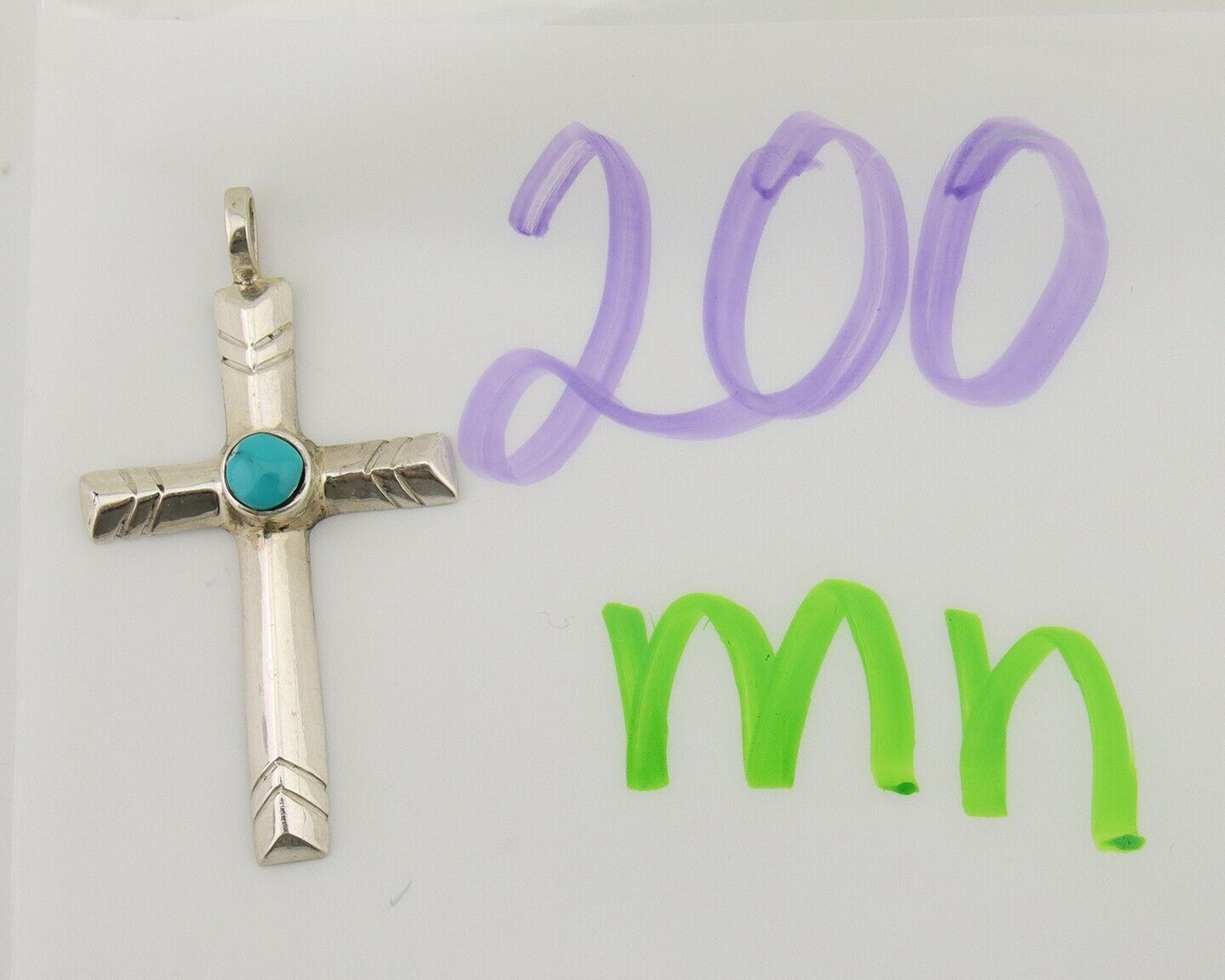 Navajo Sand Cast Cross Pendant 925 Silver Turquoise Artist Signed J Yazzie C.80s