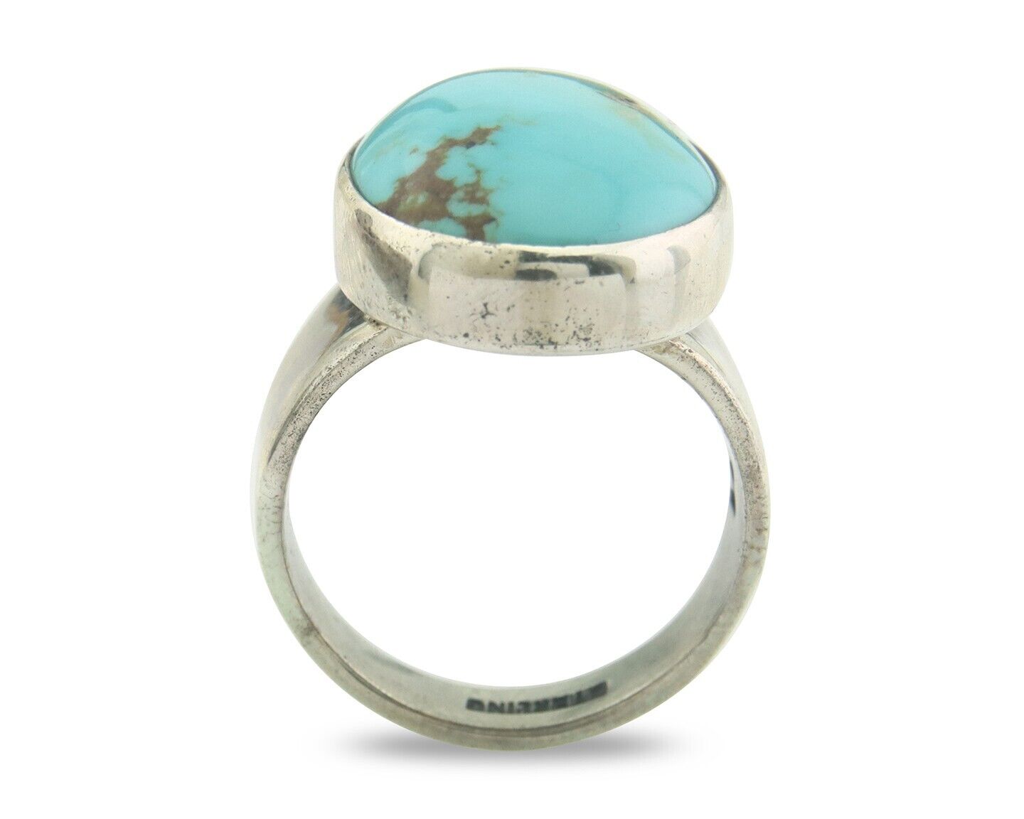 Navajo Ring 925 Sterling Turquoise Handmade Signed M Montoya C.80's Size 8.0