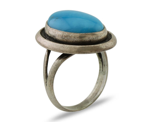 Navajo Handmade Ring 925 Silver Blue Turquoise Native American Artist C.80's