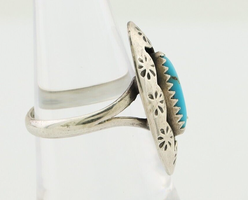 Navajo Ring 925 Silver Natural Blue Turquoise Signed IJC C.80's