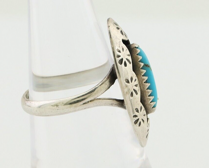 Navajo Ring 925 Silver Natural Blue Turquoise Signed IJC C.80's