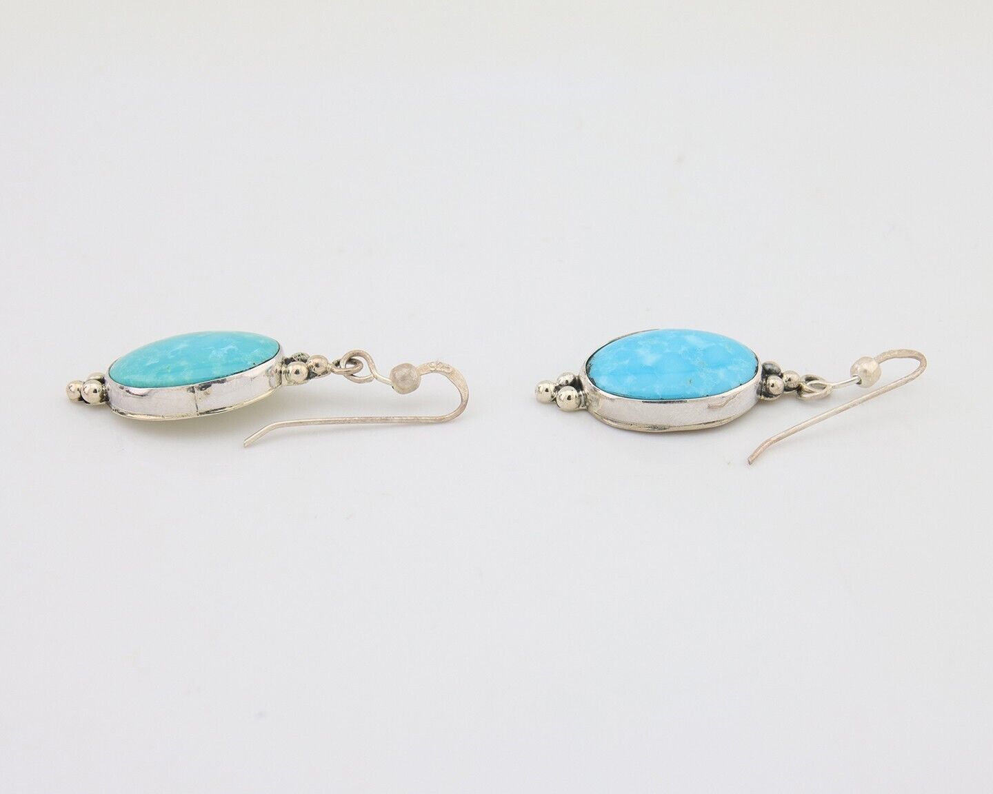 Navajo Dangle Earrings 925 Silver Natural Turquoise Native American Artist C80s