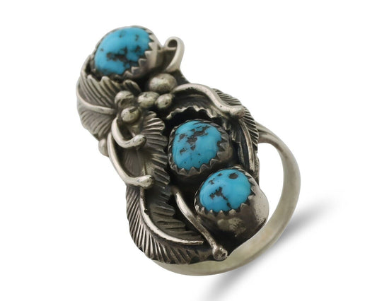 Navajo Ring 925 Silver Sleeping Beauty Turquoise Native American Artist C.80's