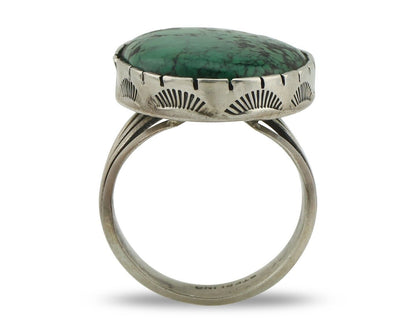 Navajo Ring 925 Silver Natural Spiderweb Turquoise Native American Artist C.80's