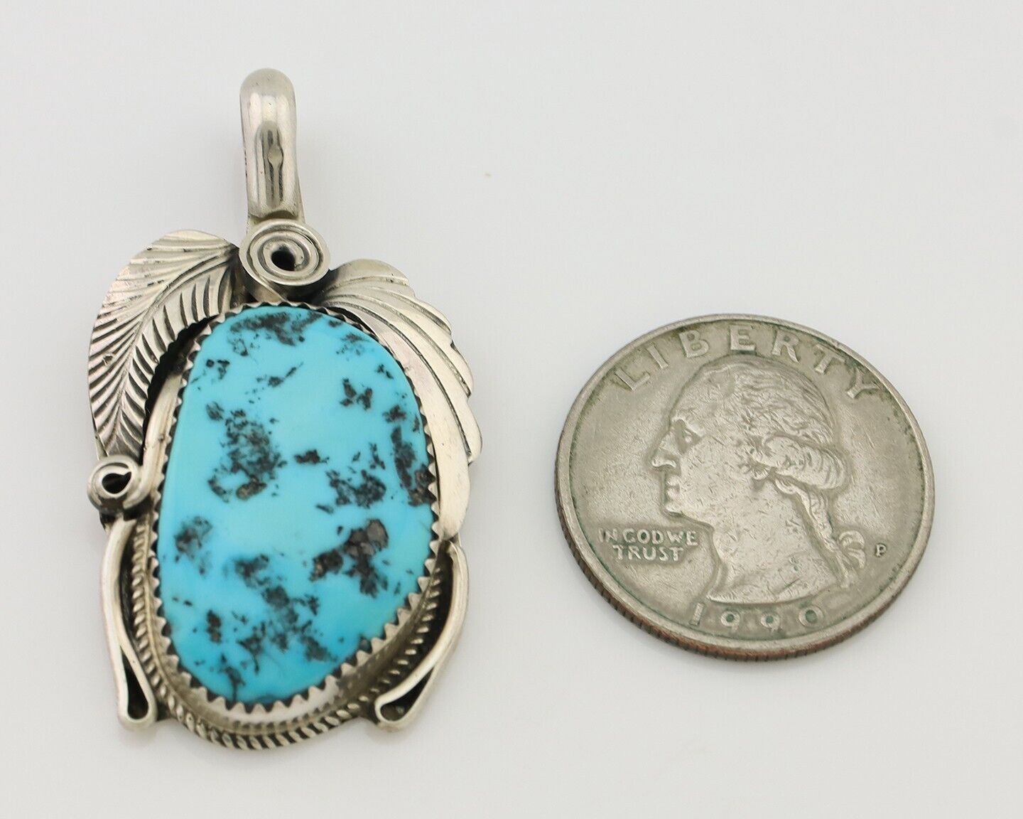 Navajo Pendant 925 Silver Sleeping B Turquoise Signed Justin Morris C.80's