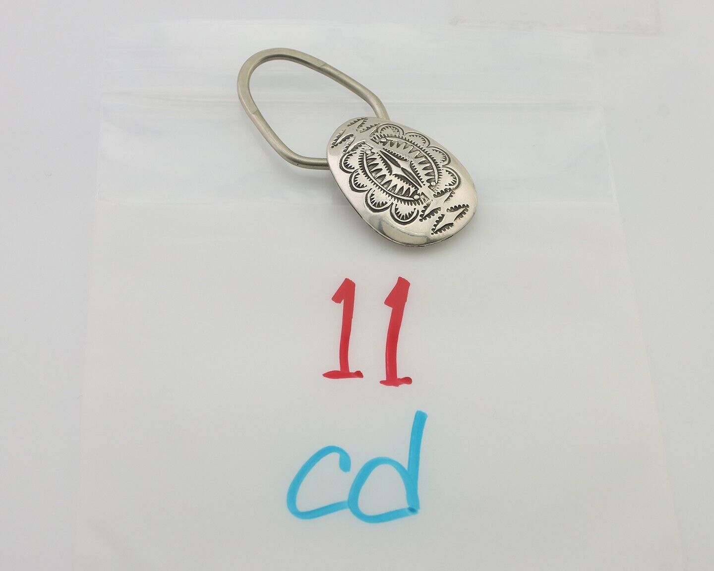 Navajo Hand Stamped Key Chain .925 Silver Handmade Native American Artist C.80's