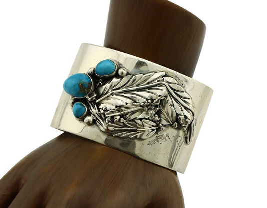 Navajo Bracelet 925 Silver Natural Blue Turquoise Signed David Zachary C.80's