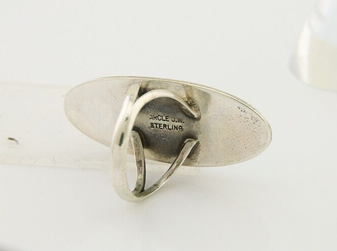 Navajo Handmade Ring 925 Silver Coral & Turquoise Signed Circle JW C.80's