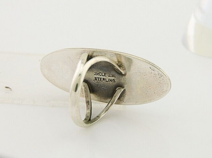 Navajo Handmade Ring 925 Silver Coral & Turquoise Signed Circle JW C.80's