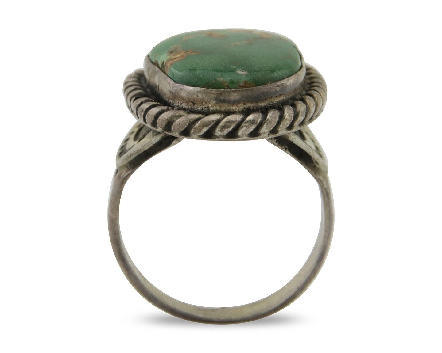 Men Navajo Ring 925 Silver Natural Slab Turquoise Signed Sunset C.80's