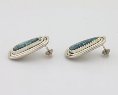 Navajo Dangle Earrings 925 Silver Natural Turquoise Signed Tom Willeto C.80's