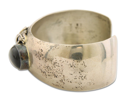 Navajo Bracelet 925 Silver Onyx Artist Signed Carol Felley & Lorenzo Secatero