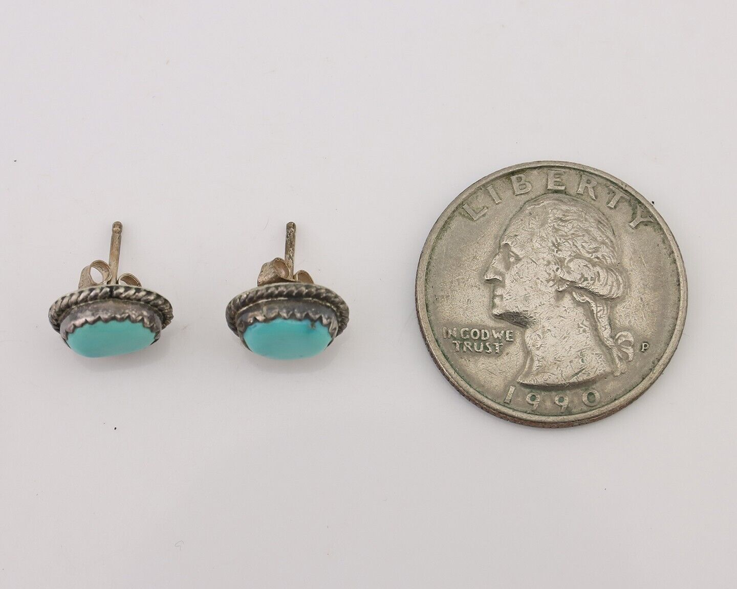 Navajo Earrings 925 Silver Natural Blue Turquoise Native American Artist C.80's