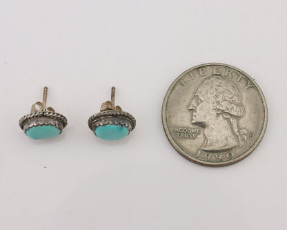 Navajo Earrings 925 Silver Natural Blue Turquoise Native American Artist C.80's
