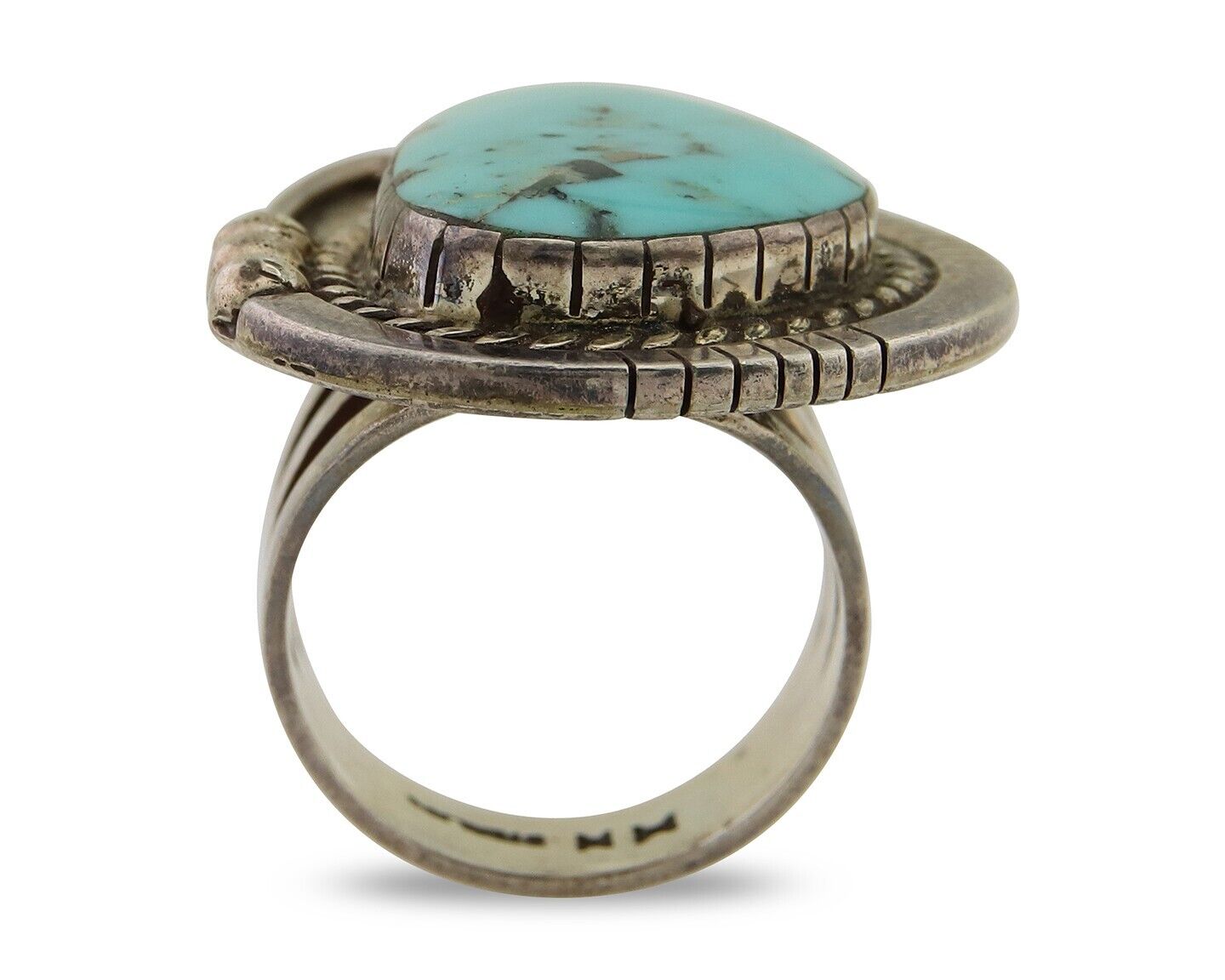 Navajo Ring 925 Sterling Silver Turquoise Signed MN C.80's