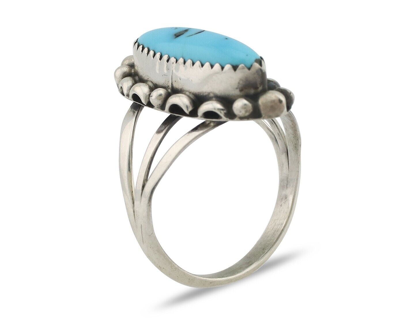 Navajo Ring .925 Silver Sleeping Beauty Turquoise Signed SkyStone Creations C80s