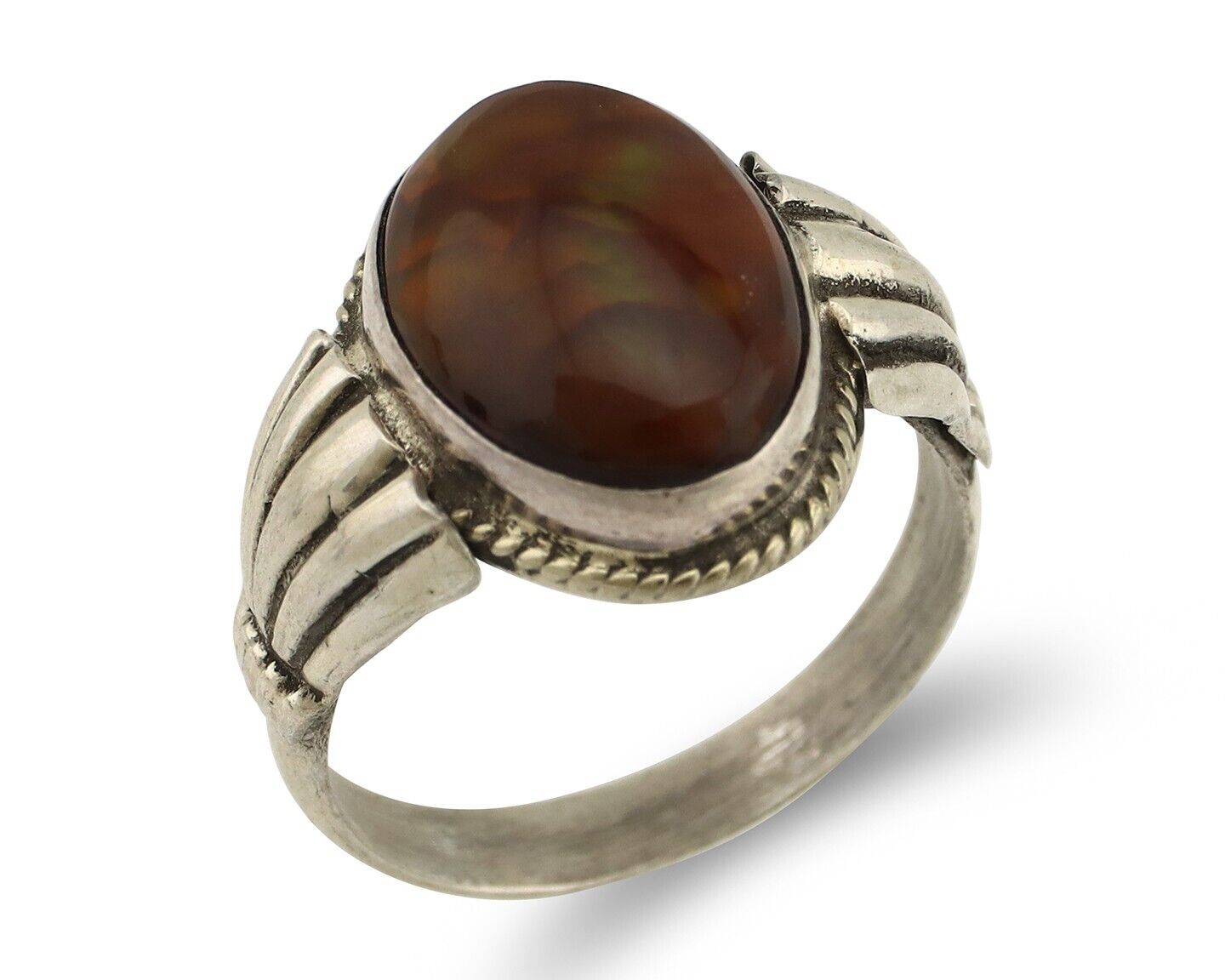Navajo Handmade Ring 925 Silver Natural High Grade Fire Opal Native Artist C.80s