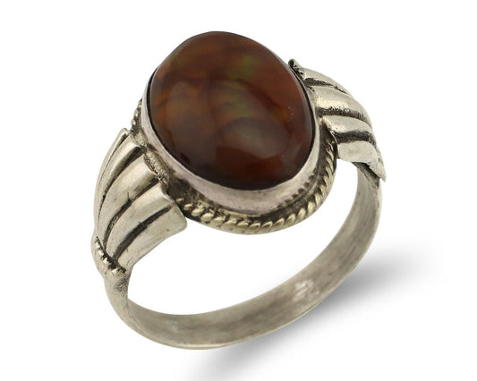 Navajo Handmade Ring 925 Silver Natural High Grade Fire Opal Native Artist C.80s