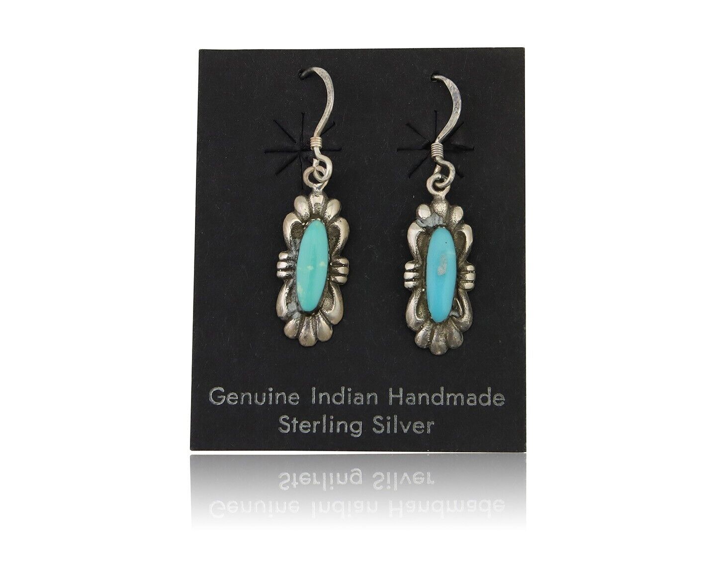 Navajo Dangle Earrings 925 Silver Blue Turquoise Artist Signed Square C.80's
