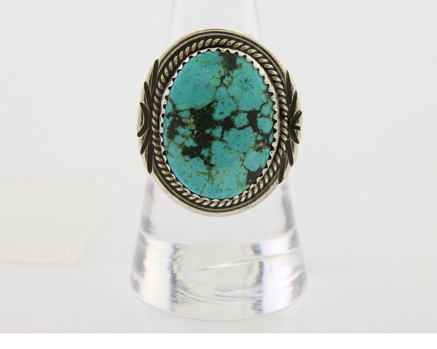 Navajo Ring 925 Silver Natural Spiderweb Turquoise Native Artist C.80's