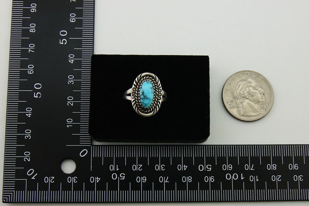 Navajo Hand Stamped Ring 925 Silver Natural Turquoise Native Artist C.80's