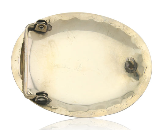 Navajo Belt Buckle .999 Nickel Buffalo Gemstone Handmade 2.5 x 3.0 in C.80's
