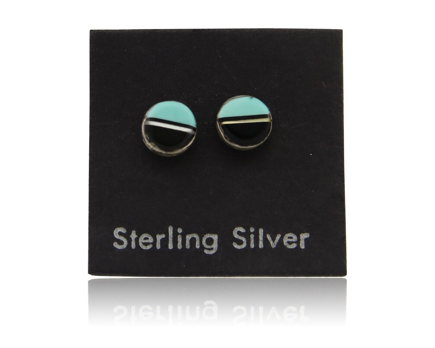 Navajo Earrings 925 Silver Inlaid Natural Onyx & Turquoise Native American C.80s