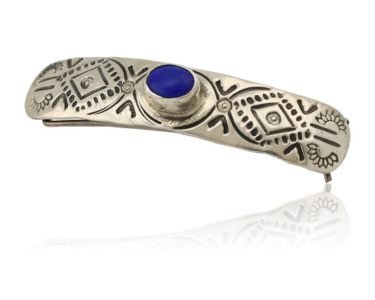 Women Navajo Hair Clip Barrette 925 Silver Natural Royal Blue Lapis Artist C80s